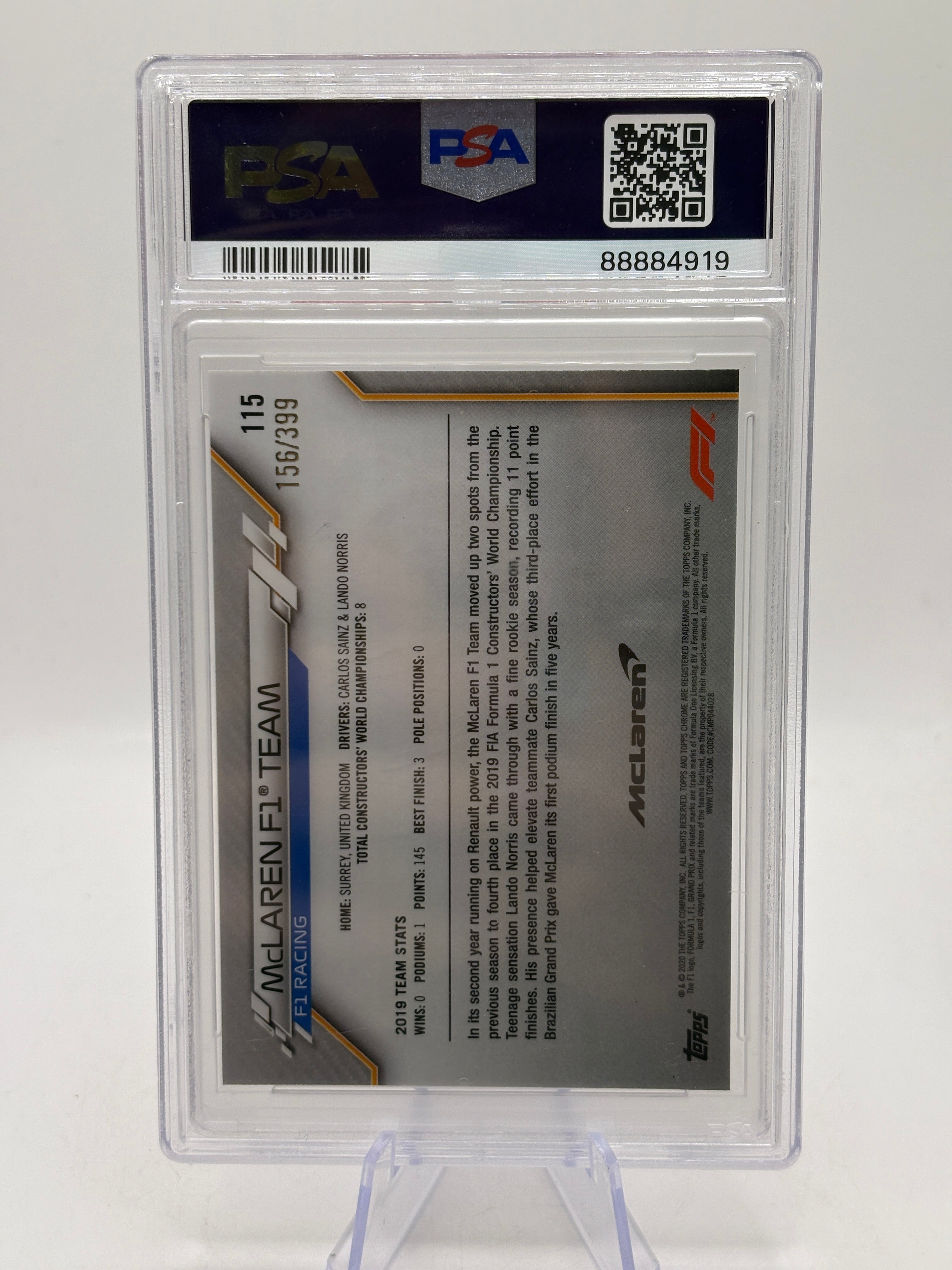 2020 Topps Chrome F1 #115 Mclaren Purple Refractor /399 PSA 8